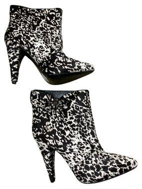 Sigerson Morrison Black and White Leopard-Print Ankle Booties S6